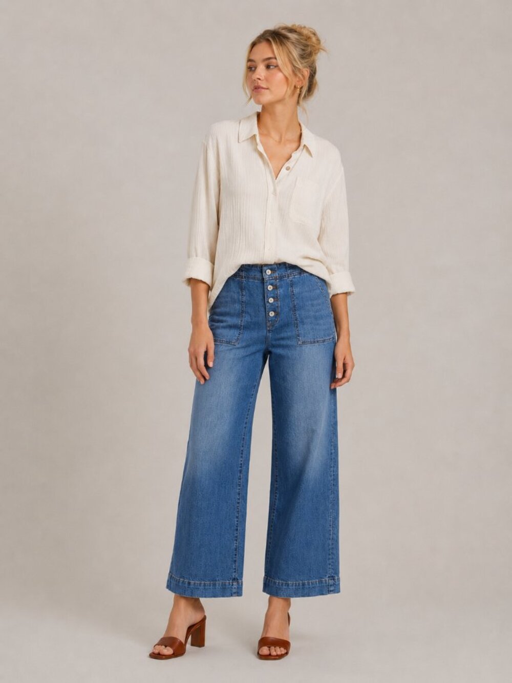 2/$30 Chico's Pullon Wide Leg Ankle Jeans Aquaria Indigo 16R #A4058
